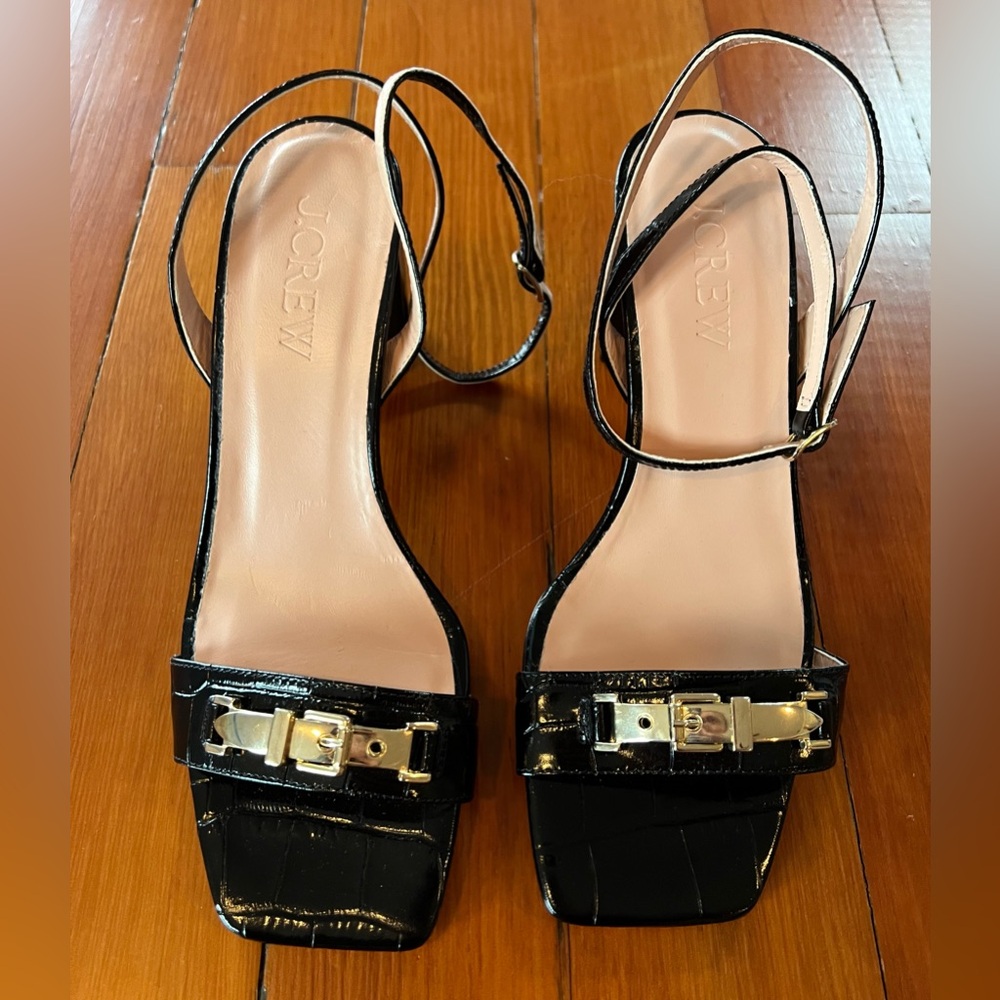 NWOT Madewell Evelyn Buckle-Strap Sandal Heels Croc-Embossed Italian Leather - 7 - Picture 9 of 9